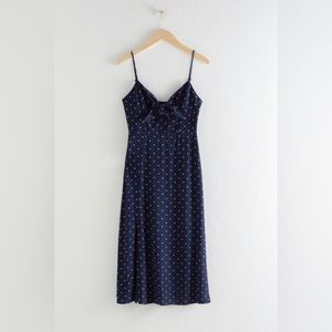& Other Stories Strap of A-Line Midi Dress - Navy with Polka Dots